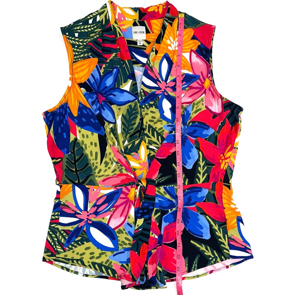 Nic + Zoe Lush Terrace Live In Tropical Tie Front Sleeveless Blouse Size Medium - Picture 15 of 15